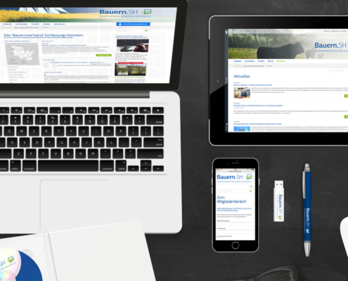 Darstellung Relaunch Bauernverband SH auf Laptop, Tablet und Smartphone