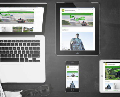 Darstellung Relaunch Amt Hüttener Berge auf Laptop, Tablet und Smartphone